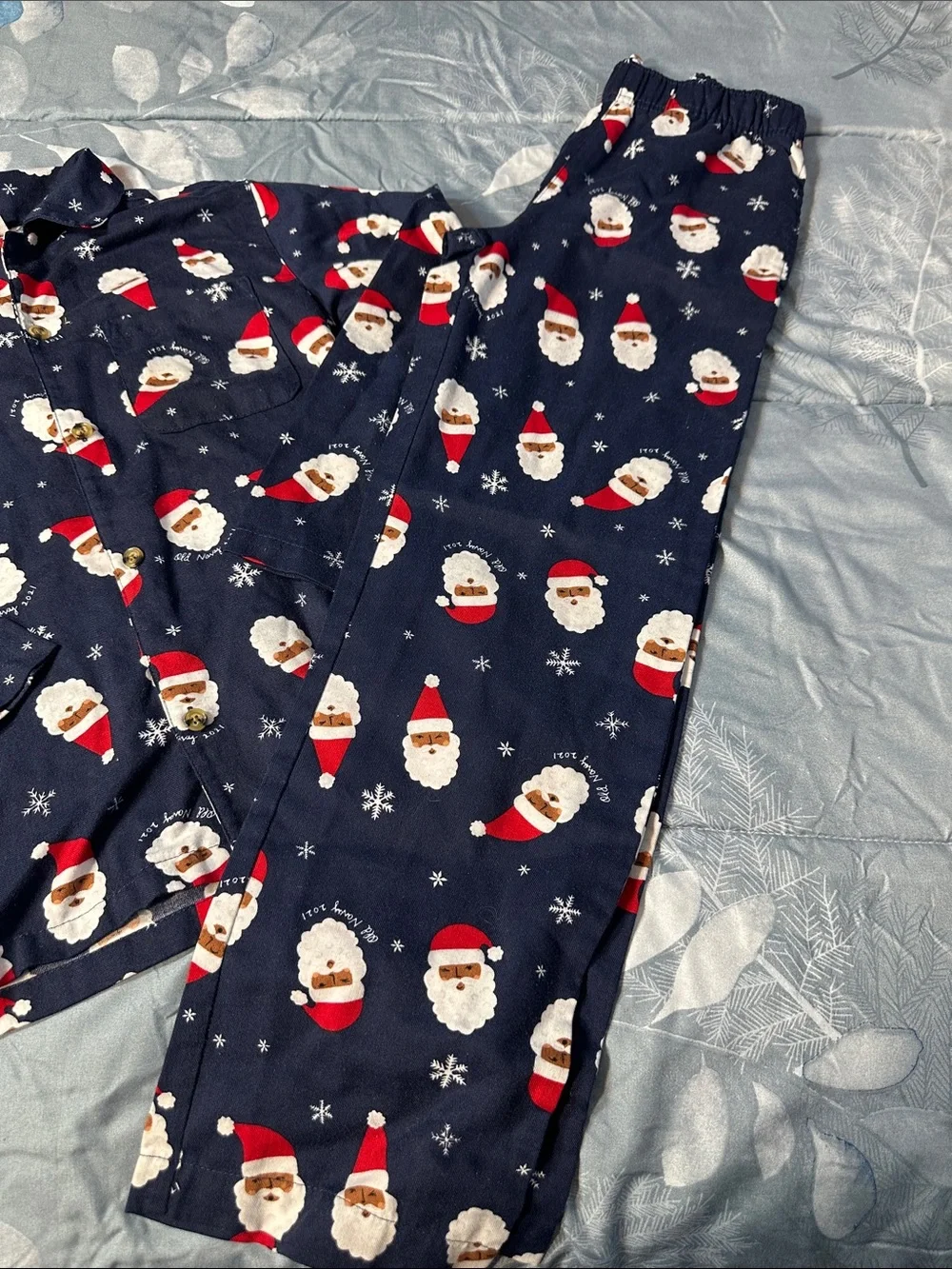 EUC Old Navy Navy Blue Kids Santa Print Pajama Set Sz L 10-12 unisex 🎅🏻